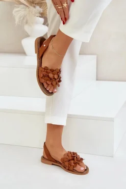 Zazoo Sandały Płaskie*Skórzane Sandały Na Płaskim Obcasie 40425 Brązowe