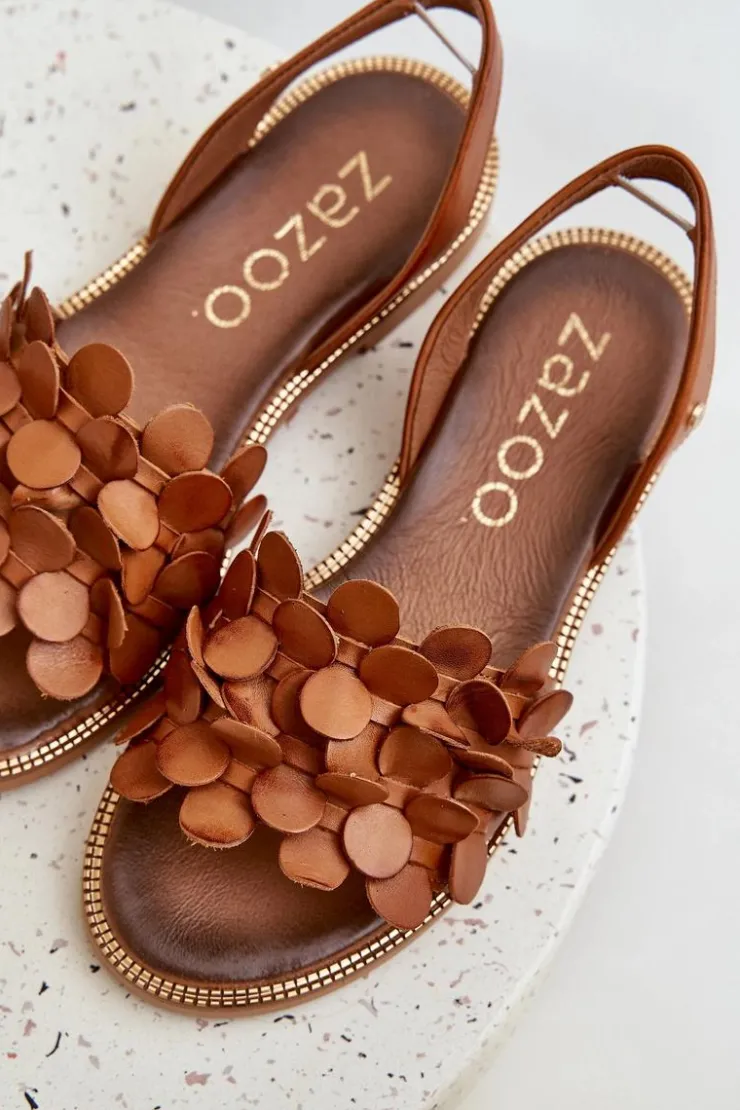 Zazoo Sandały Płaskie*Skórzane Sandały Na Płaskim Obcasie 40425 Brązowe