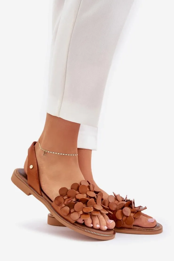 Zazoo Sandały Płaskie*Skórzane Sandały Na Płaskim Obcasie 40425 Brązowe