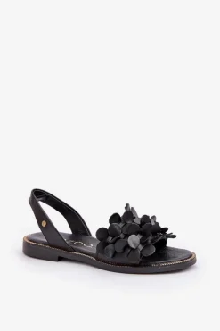 Zazoo Sandały Płaskie*Skórzane Sandały Na Płaskim Obcasie 40425 Czarne Czarny