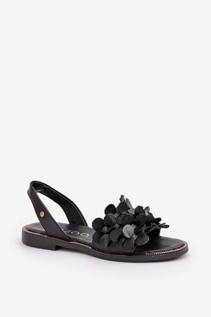 Zazoo Sandały Płaskie*Skórzane Sandały Na Płaskim Obcasie 40425 Czarne Czarny