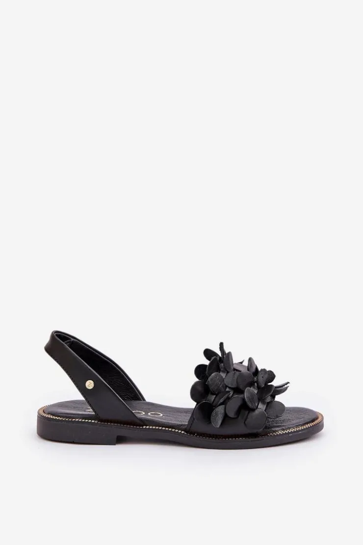 Zazoo Sandały Płaskie*Skórzane Sandały Na Płaskim Obcasie 40425 Czarne Czarny