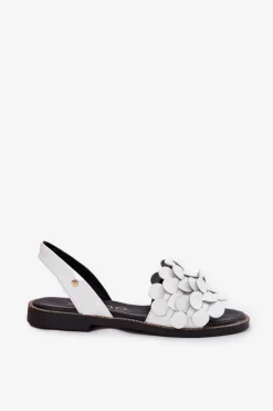 Clearance Zazoo Skórzane Sandały Na Płaskim Obcasie 40425 Białe Biały