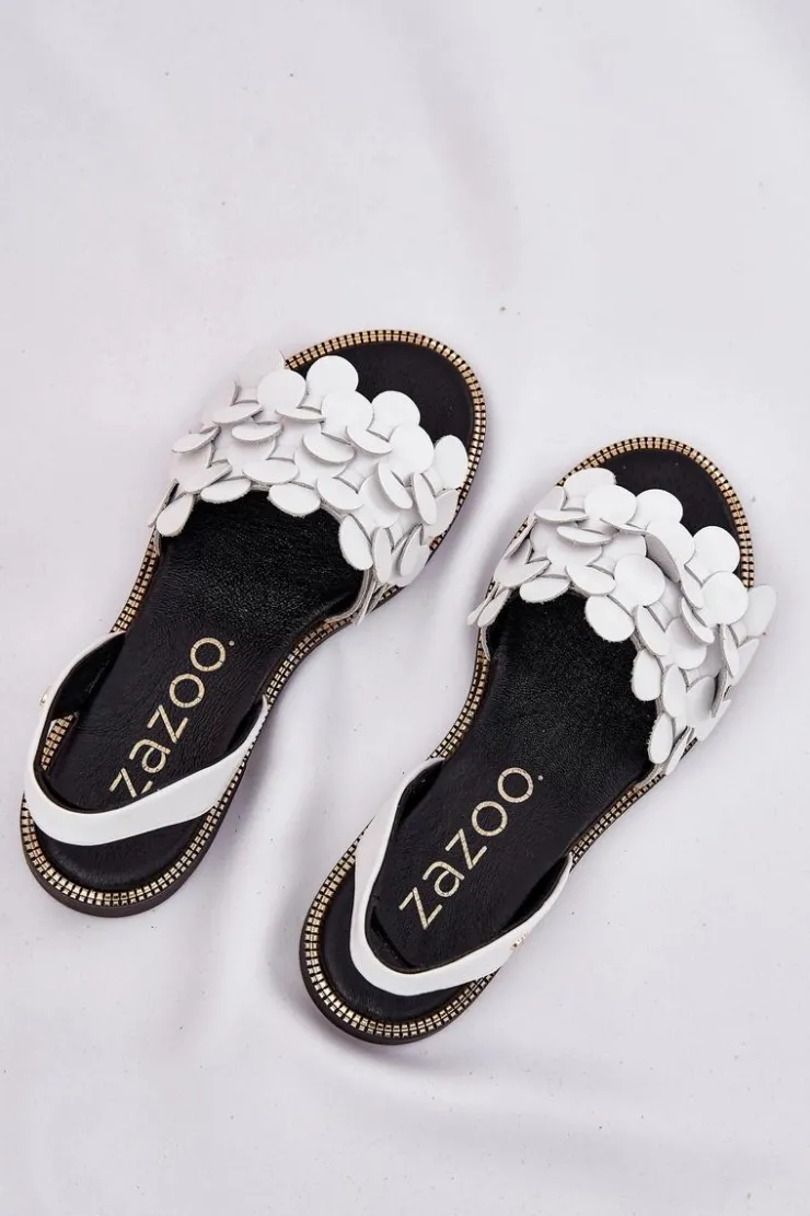 Clearance Zazoo Skórzane Sandały Na Płaskim Obcasie 40425 Białe Biały