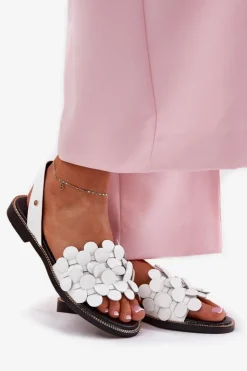 Clearance Zazoo Skórzane Sandały Na Płaskim Obcasie 40425 Białe Biały