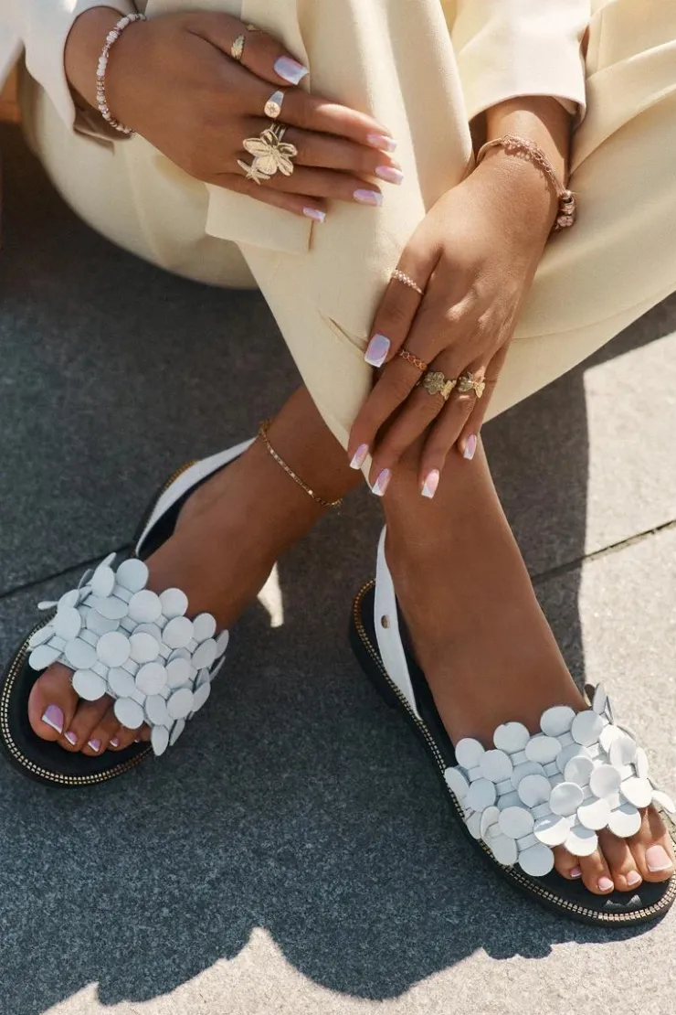 Clearance Zazoo Skórzane Sandały Na Płaskim Obcasie 40425 Białe Biały