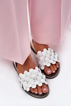 Clearance Zazoo Skórzane Sandały Na Płaskim Obcasie 40425 Białe Biały