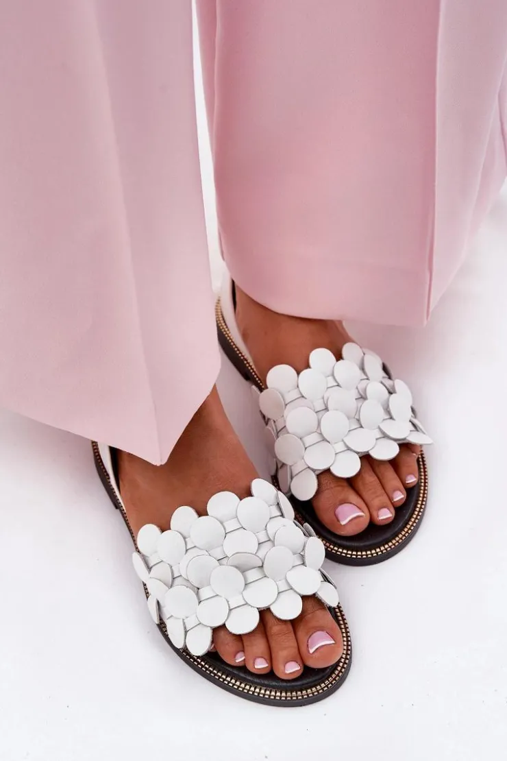 Clearance Zazoo Skórzane Sandały Na Płaskim Obcasie 40425 Białe Biały