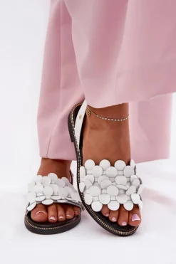 Clearance Zazoo Skórzane Sandały Na Płaskim Obcasie 40425 Białe Biały