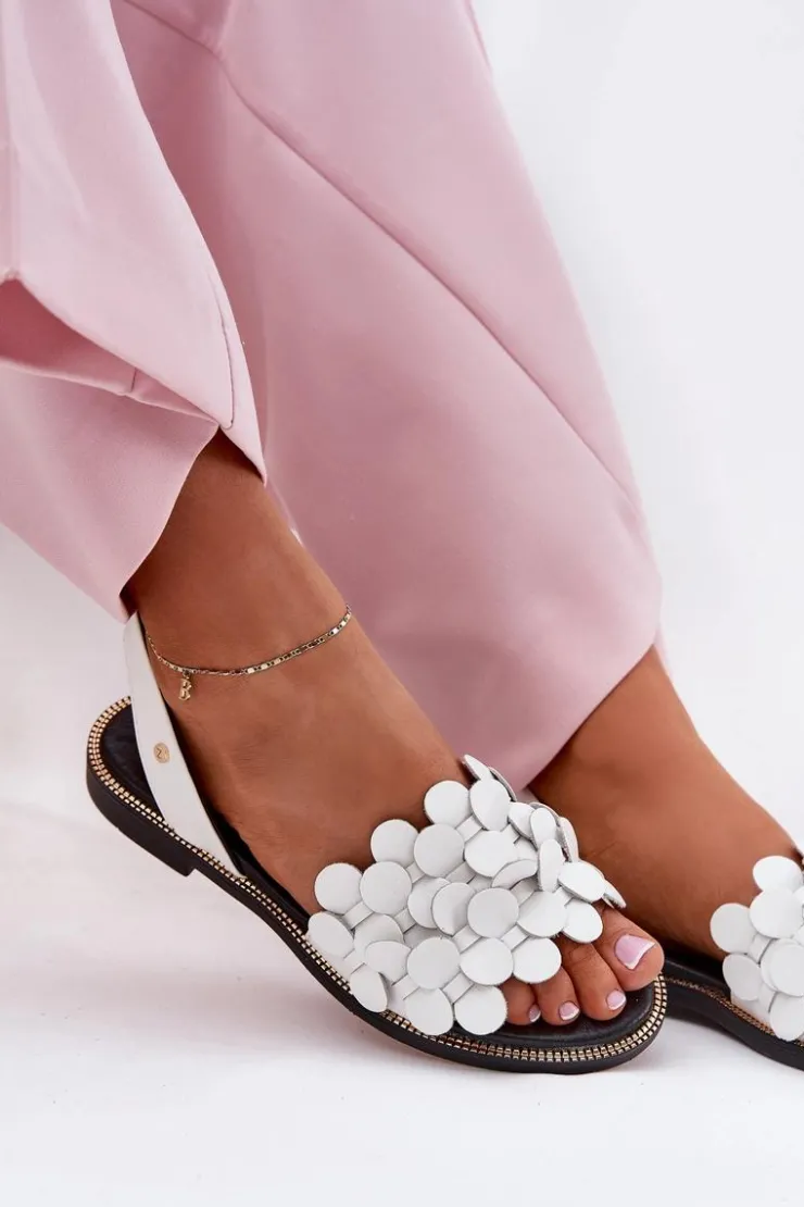 Clearance Zazoo Skórzane Sandały Na Płaskim Obcasie 40425 Białe Biały