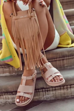 New Boto Skórzane Sandały Na Platformie Jasnoróżowe Tessy