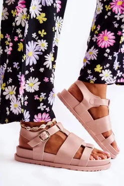 New Boto Skórzane Sandały Na Platformie Jasnoróżowe Tessy