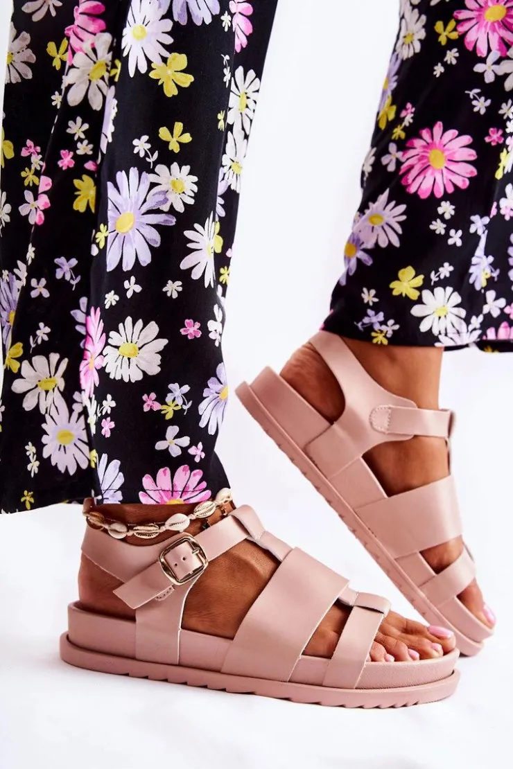 New Boto Skórzane Sandały Na Platformie Jasnoróżowe Tessy