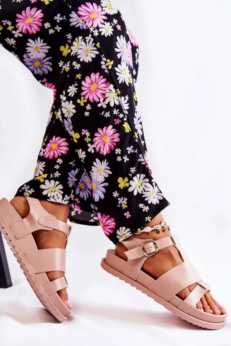 New Boto Skórzane Sandały Na Platformie Jasnoróżowe Tessy