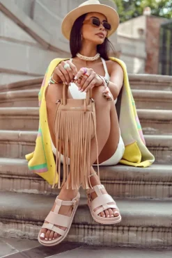 New Boto Skórzane Sandały Na Platformie Jasnoróżowe Tessy