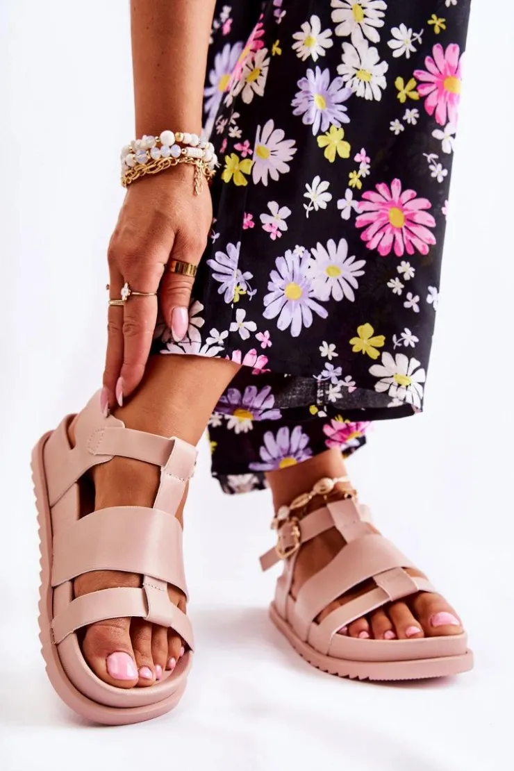New Boto Skórzane Sandały Na Platformie Jasnoróżowe Tessy