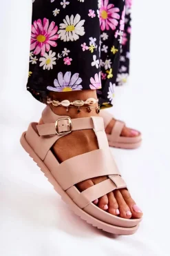 New Boto Skórzane Sandały Na Platformie Jasnoróżowe Tessy