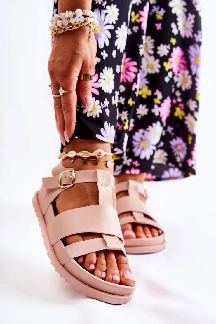 New Boto Skórzane Sandały Na Platformie Jasnoróżowe Tessy