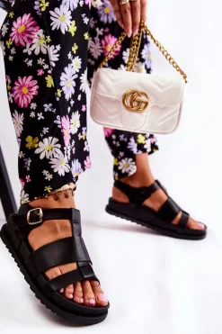 Boto Sandały Płaskie*Skórzane Sandały Na Platformie Czarne Tessy