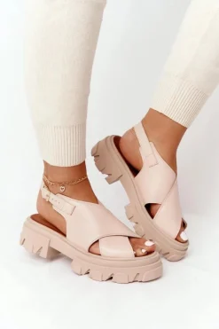 Best Boto Skórzane Sandały Na Platformie Lewski Shoes 3018-0 Beżowe