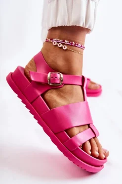 New Boto Skórzane Sandały Na Platformie Fuksja Tessy