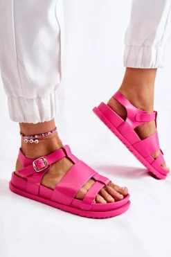 New Boto Skórzane Sandały Na Platformie Fuksja Tessy