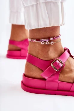 New Boto Skórzane Sandały Na Platformie Fuksja Tessy