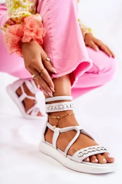 Maciejka Skórzane Sandały Na Platformie 05559-11 Białe