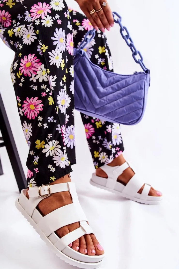 Damskie Boto Skórzane Sandały Na Platformie Białe Tessy