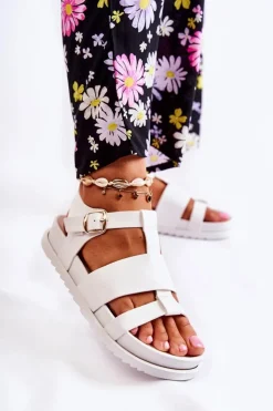 Damskie Boto Skórzane Sandały Na Platformie Białe Tessy