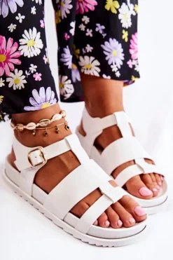 Damskie Boto Skórzane Sandały Na Platformie Białe Tessy