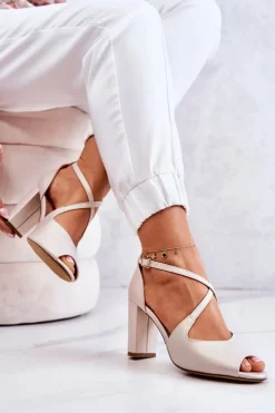 Buty Sergio Leone Sandały Na Obcasie*Skórzane Sandały Na Słupku Beżowe Lorita