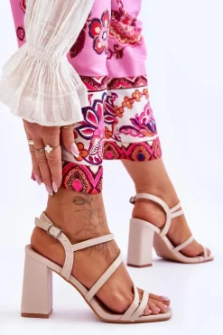 Sale Boto Skórzane Sandały Na Słupku Beżowe Florentina Beżowy