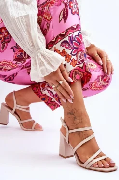 Sale Boto Skórzane Sandały Na Słupku Beżowe Florentina Beżowy