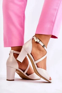 Buty Sergio Leone Sandały Na Słupku|Sandały Na Obcasie*Skórzane Sandały Na Słupku Beżowe Damess