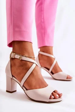 Buty Sergio Leone Sandały Na Słupku|Sandały Na Obcasie*Skórzane Sandały Na Słupku Beżowe Damess