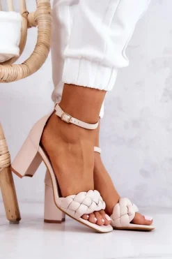 Boto Sandały Na Obcasie*Skórzane Sandały Na Słupku Beżowe Lorelei