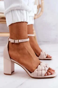 Boto Sandały Na Obcasie*Skórzane Sandały Na Słupku Beżowe Lorelei