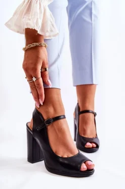 Boto Sandały Na Obcasie*Skórzane Sandały Na Słupku Czarne Visali