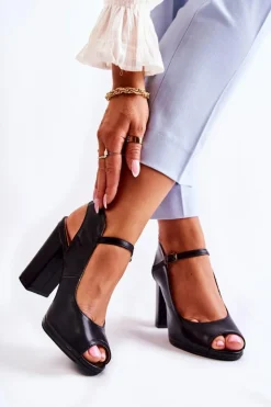 Boto Sandały Na Obcasie*Skórzane Sandały Na Słupku Czarne Visali