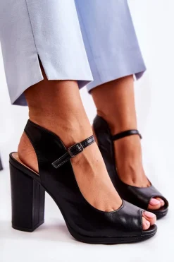 Boto Sandały Na Obcasie*Skórzane Sandały Na Słupku Czarne Visali