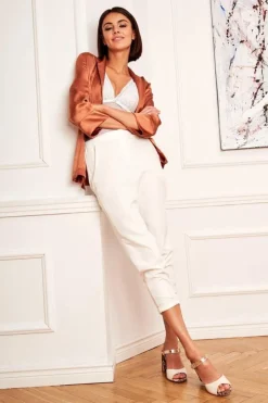 Outlet Laura Messi Skórzane Sandały Na Słupku 2136 Złoto Beżowe