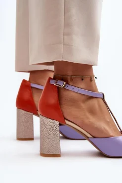 Laura Messi Sandały Na Słupku|Sandały Na Obcasie*Skórzane Sandały Na Słupku 2759 Fioletowe Fioletowy