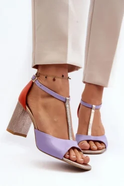 Laura Messi Sandały Na Słupku|Sandały Na Obcasie*Skórzane Sandały Na Słupku 2759 Fioletowe Fioletowy