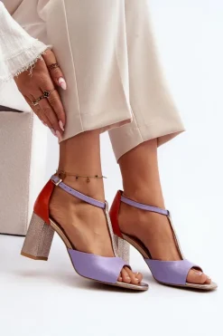 Laura Messi Sandały Na Słupku|Sandały Na Obcasie*Skórzane Sandały Na Słupku 2759 Fioletowe Fioletowy