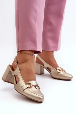 Maciejka Sandały Na Słupku|Sandały Na Obcasie*Skórzane Sandały Na Słupku 06419-25 Złote