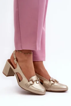 Maciejka Sandały Na Słupku|Sandały Na Obcasie*Skórzane Sandały Na Słupku 06419-25 Złote