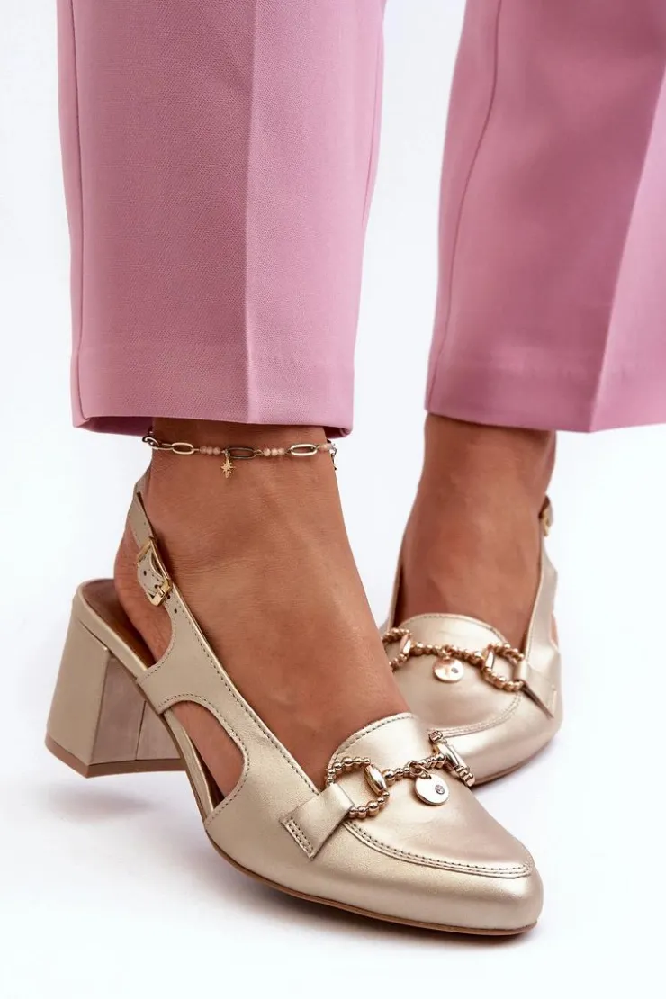 Maciejka Sandały Na Słupku|Sandały Na Obcasie*Skórzane Sandały Na Słupku 06419-25 Złote