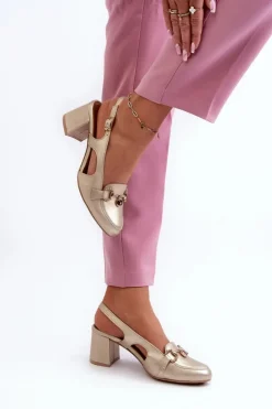 Maciejka Sandały Na Słupku|Sandały Na Obcasie*Skórzane Sandały Na Słupku 06419-25 Złote