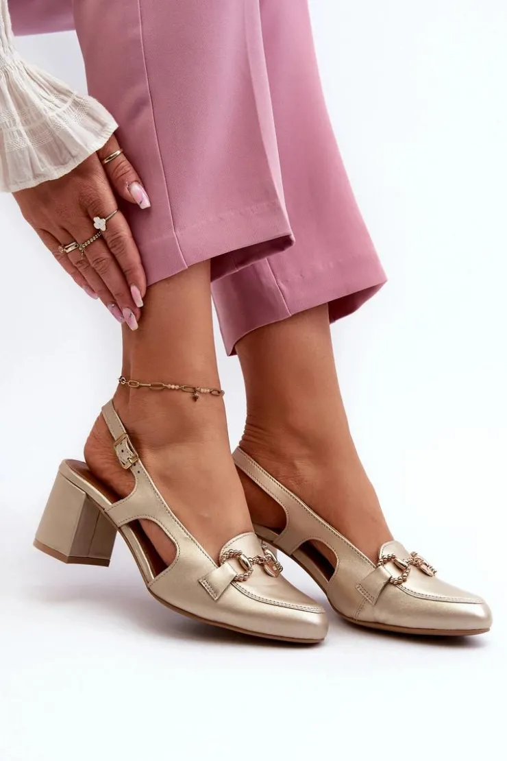 Maciejka Sandały Na Słupku|Sandały Na Obcasie*Skórzane Sandały Na Słupku 06419-25 Złote